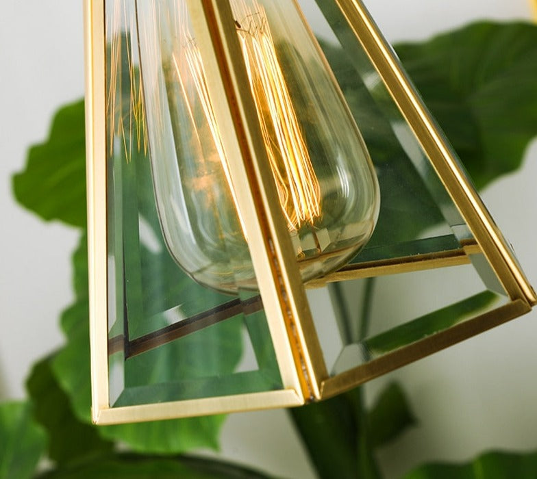 Lámpara colgante vintage de cobre y vidrio