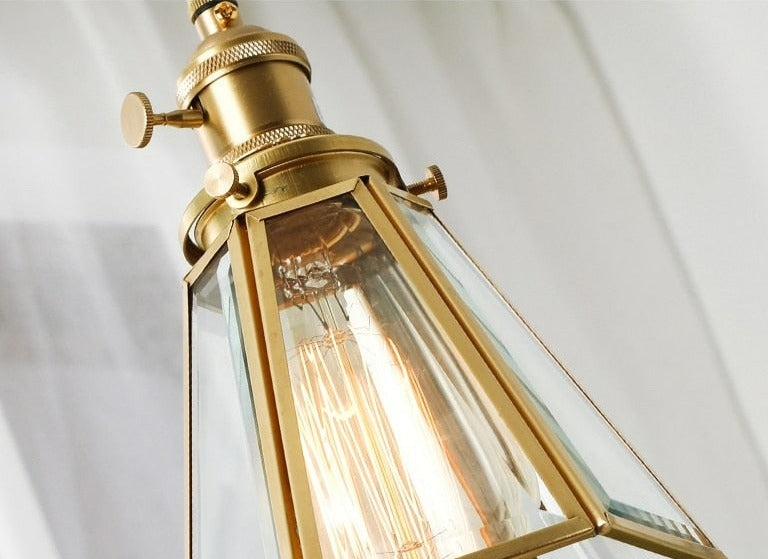 Lámpara colgante vintage de cobre y vidrio