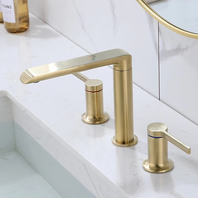 Brushed Gold Modern Double Handle Bathroom Faucet