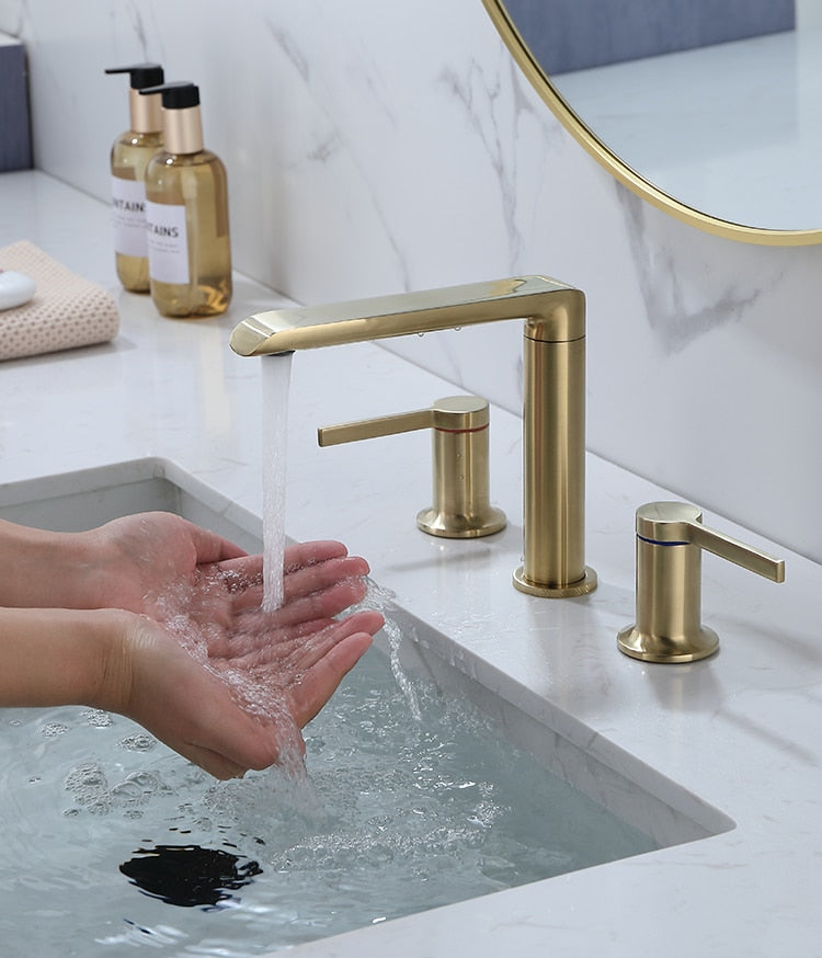 Brushed Gold Double handle basin faucet