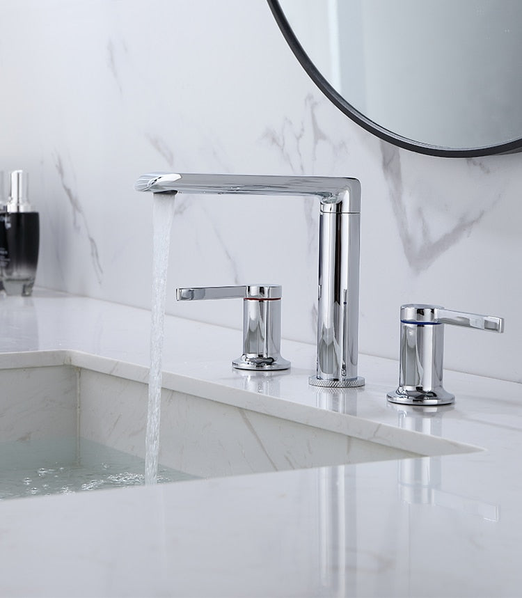 Chrome Modern Double Handle Bathroom Faucet