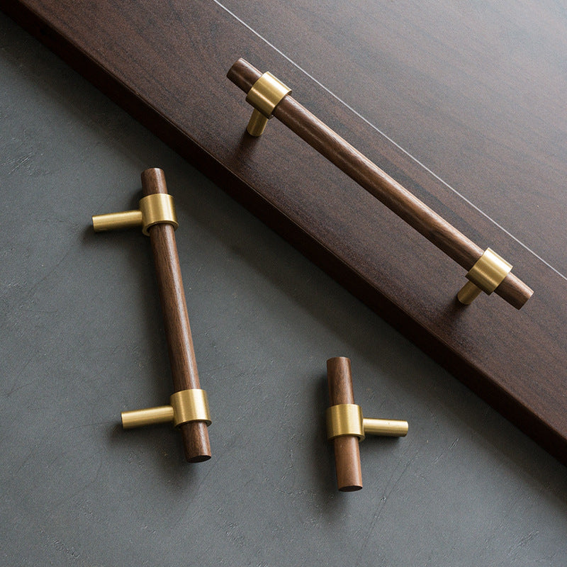 walnut wood cabinet and drawer handles