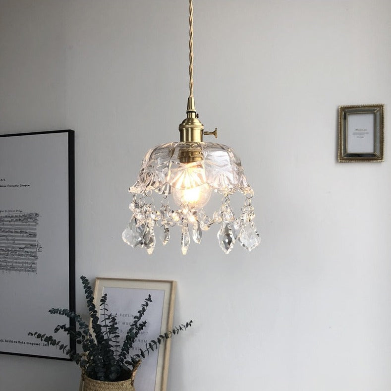 Retro Brass Textured Glass Pendant Light