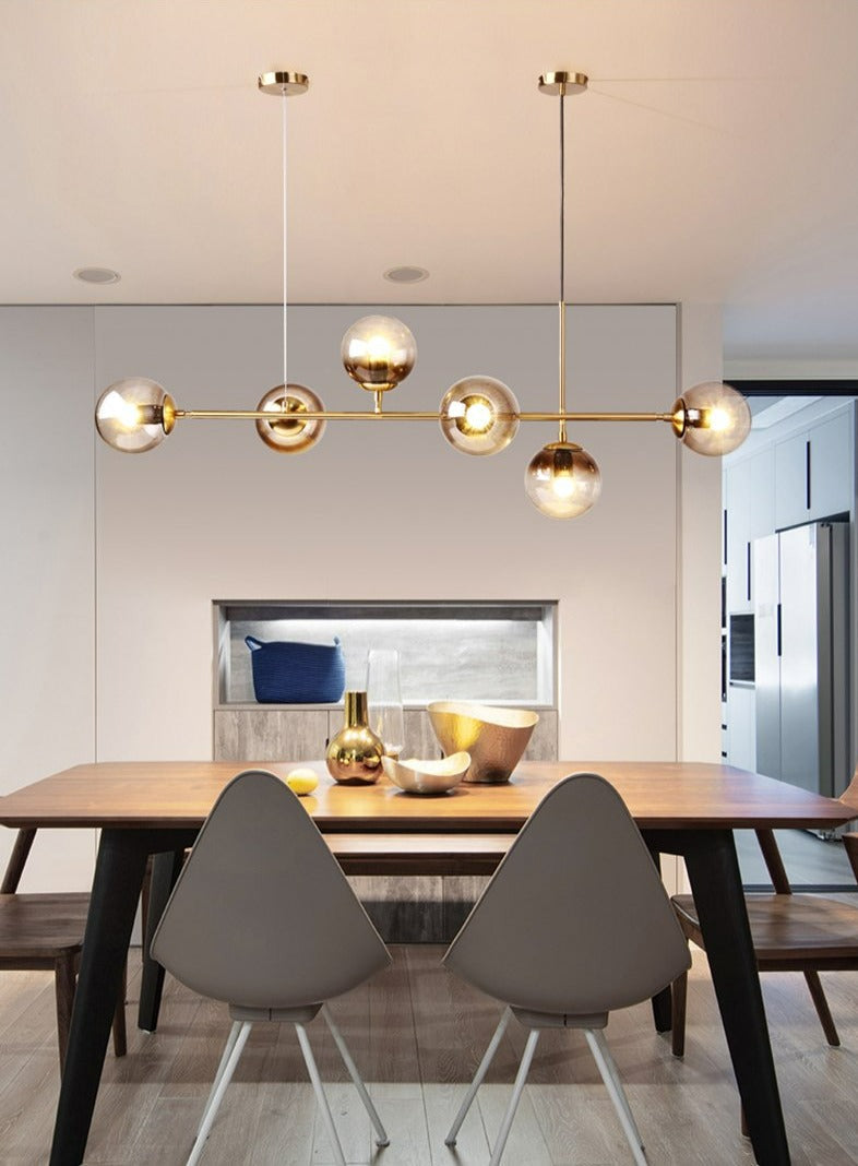 Modern Multi-Bulb Chandelier in gold with smokey gray glass lamp shades