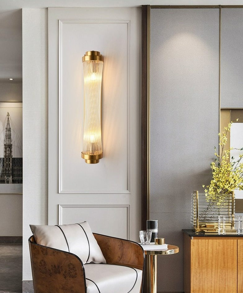 Premium glass and stainless steel fluted wall sconce