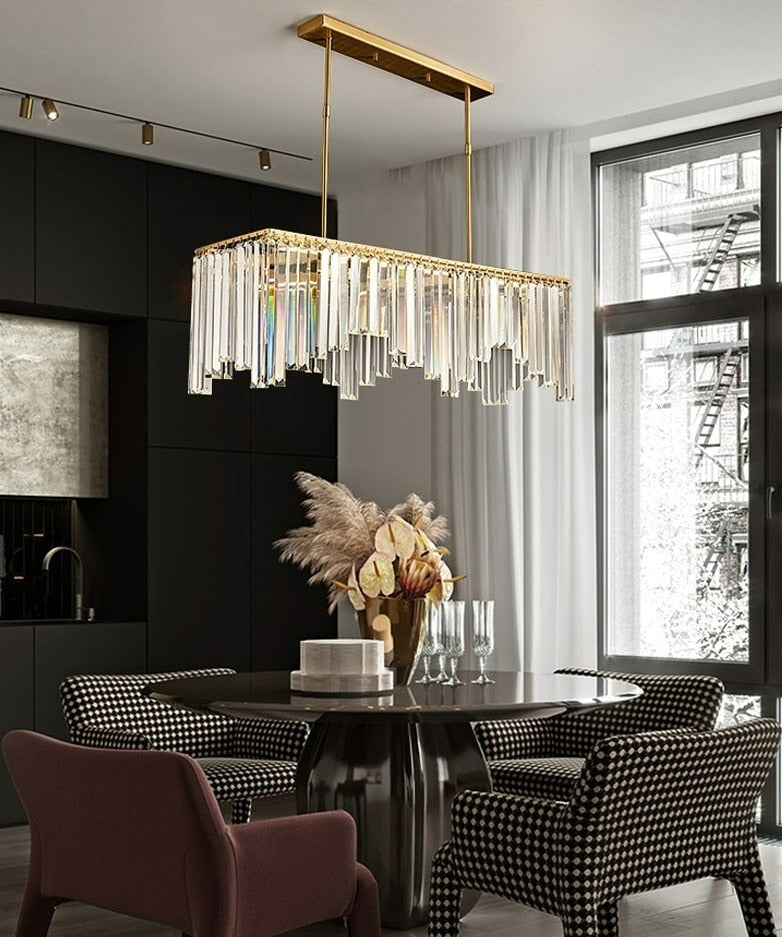 Modern Glass Crystal and Polished Copper Chandelier