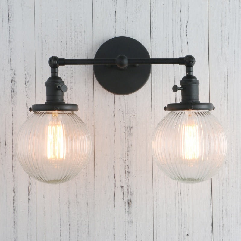 Black Textured Glass Two-Bulb Wall Sconce