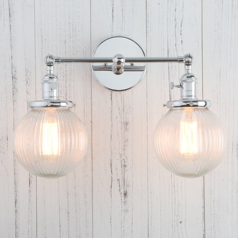 Chrome Textured Glass Two-Bulb Wall Sconce