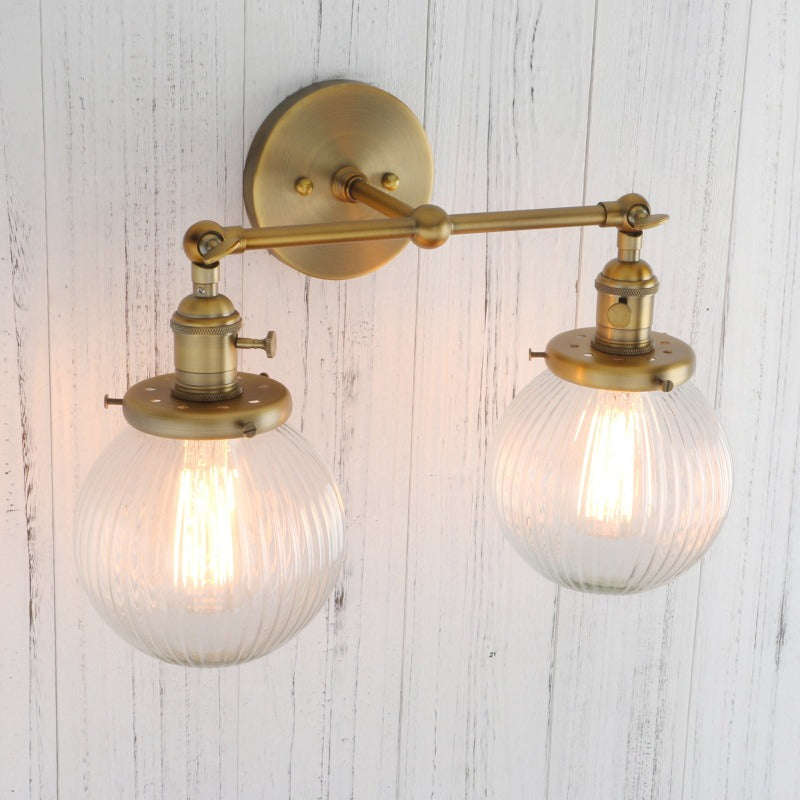 Brass Textured Glass Two-Bulb Wall Sconce