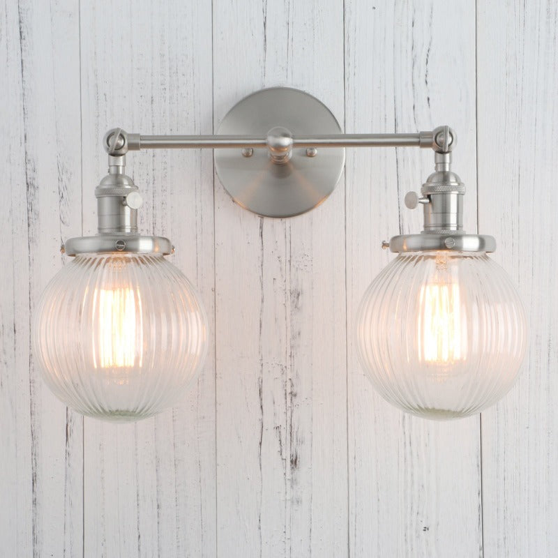 Brushed Nickel Textured Glass Two-Bulb Wall Sconce