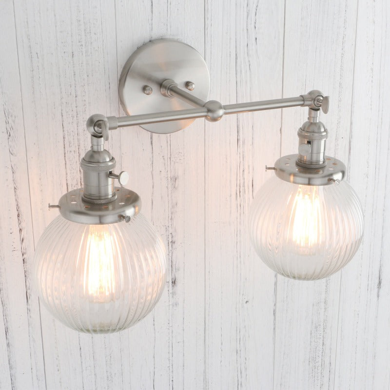 Polished Silver Glass Globe Wall Lamps