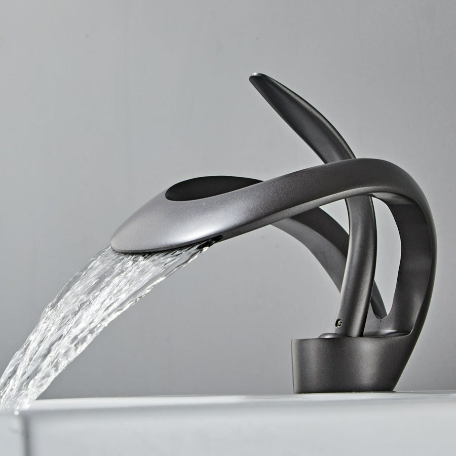 Curved single handle dark gray bathroom basin faucet