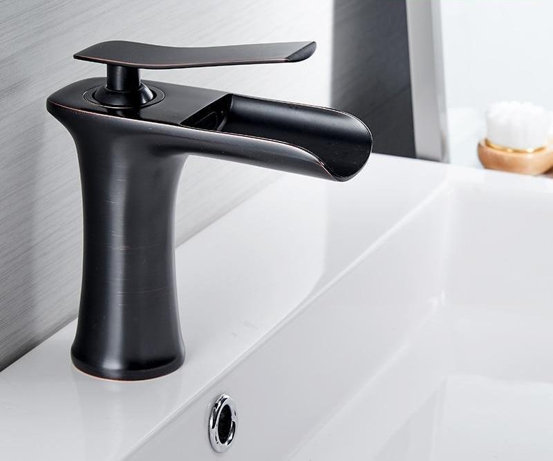 Bronze finish waterfall one handle bathroom faucet