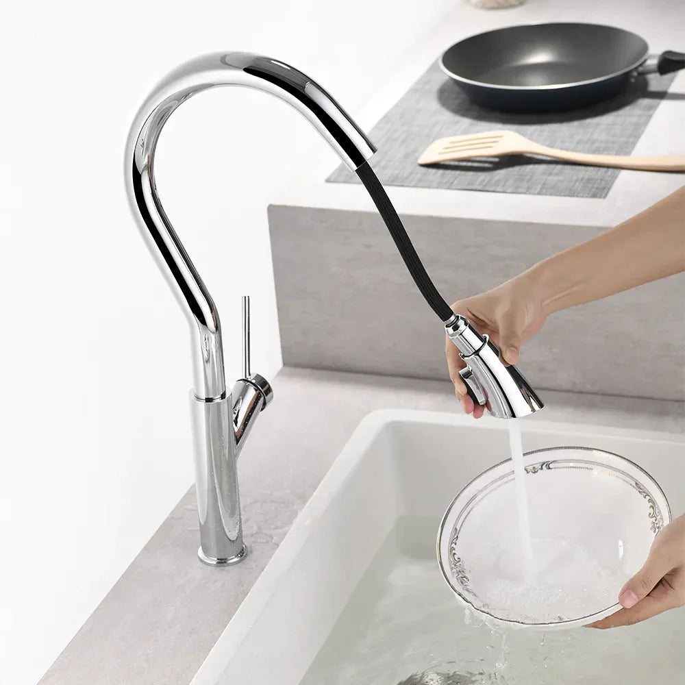 Nate - Grifo de cocina curvo retráctil moderno