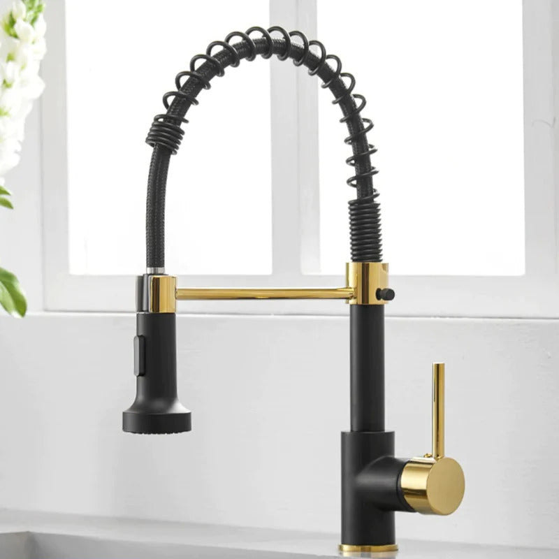 Single-Hole Detachable Kitchen Faucet with Pull-Down Spring Water Spout