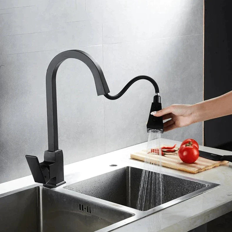 Pull out matte black modern style kitchen faucet