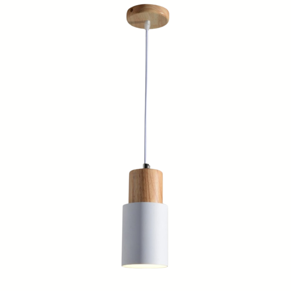 Lámpara colgante nórdica colorida con base de madera