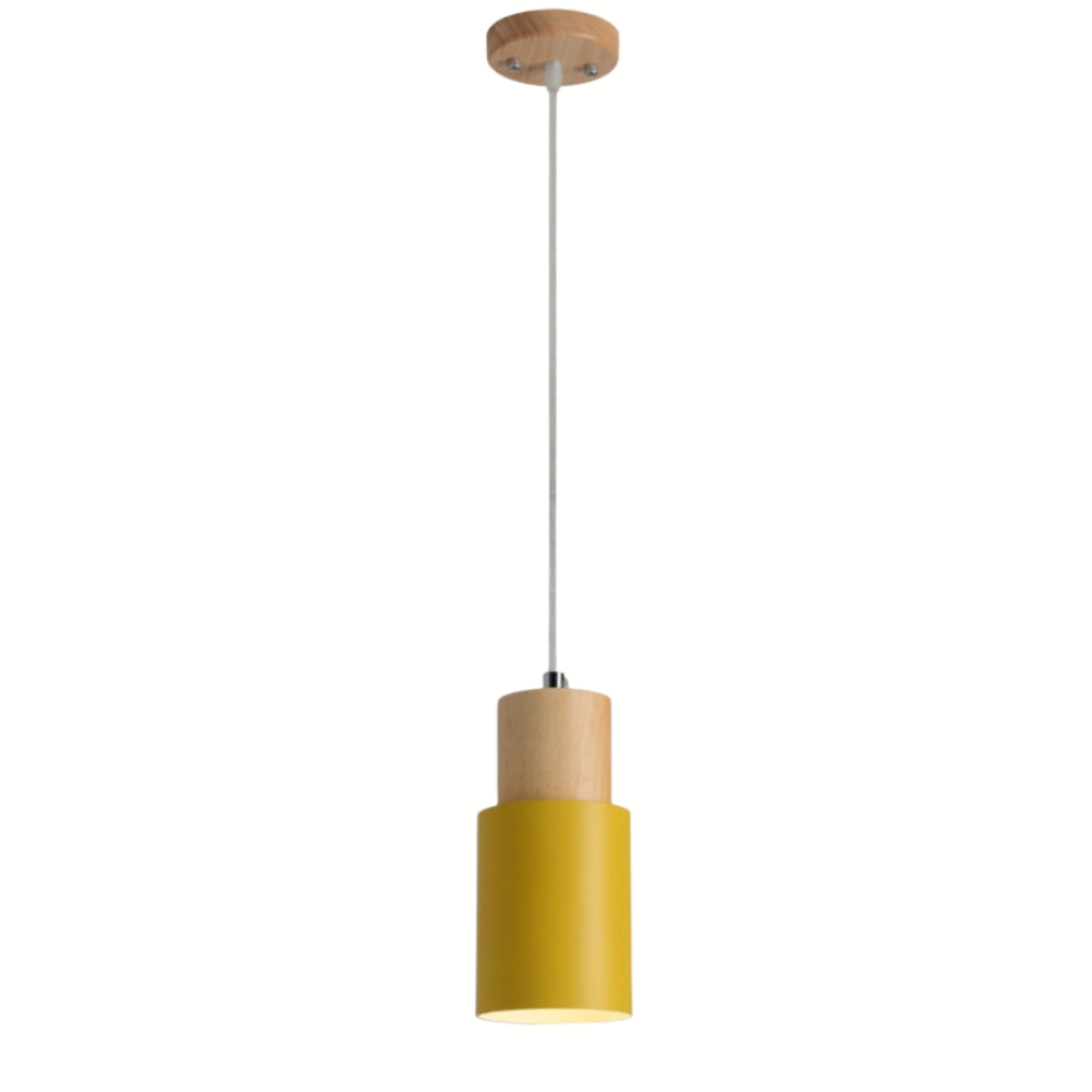 Lámpara colgante nórdica colorida con base de madera