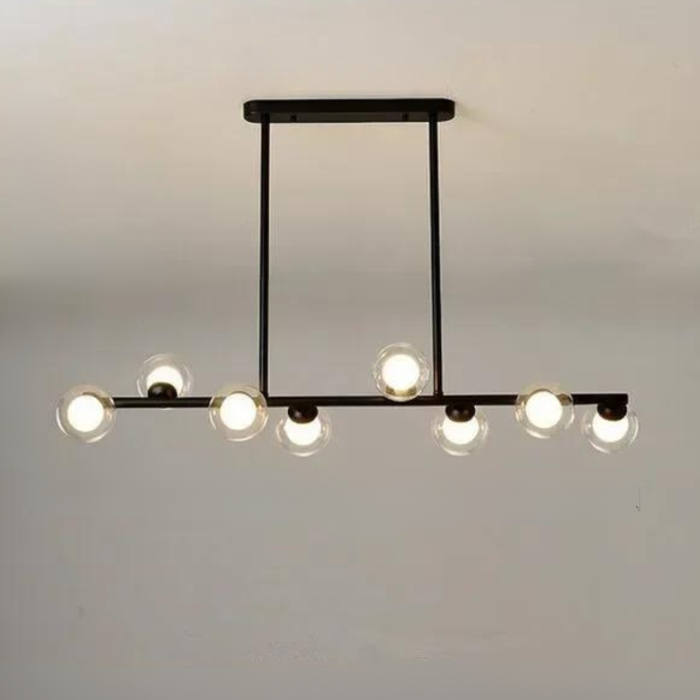 Black Eight Bulb Horizontal Dining Light Fixture