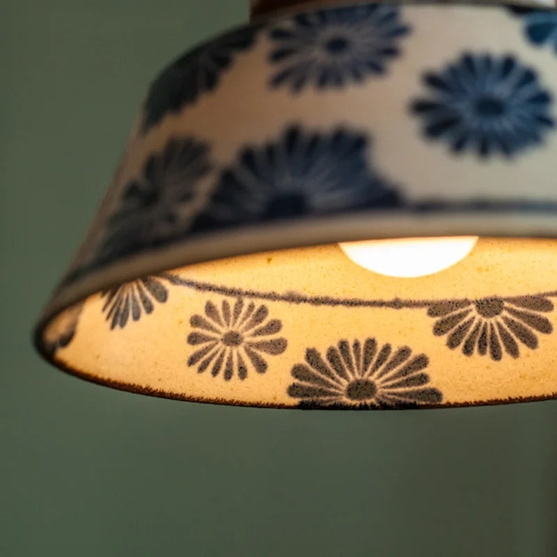 Decorative lampshade with floral pattern on a plain background