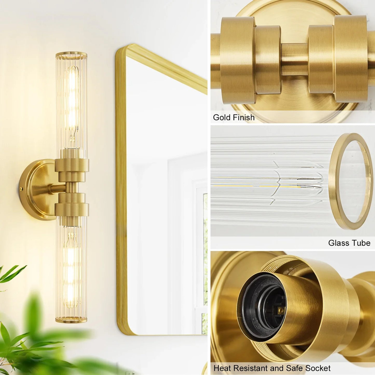 Avalon Two-Bulb LED Wall/Vanity Sconce in Gold Fluted Glass Finish