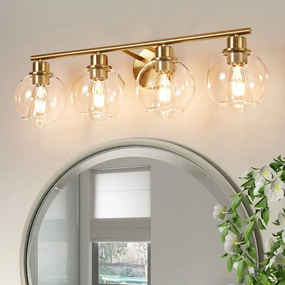 Four bulb clear glass globe wall light