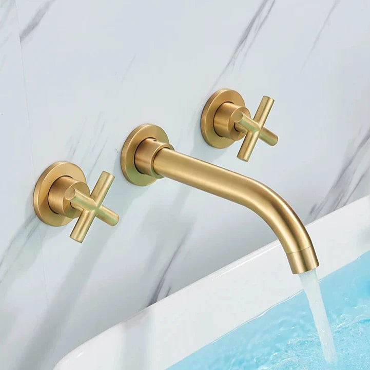 Vintage style brushed gold finish two-handle bathroom faucet