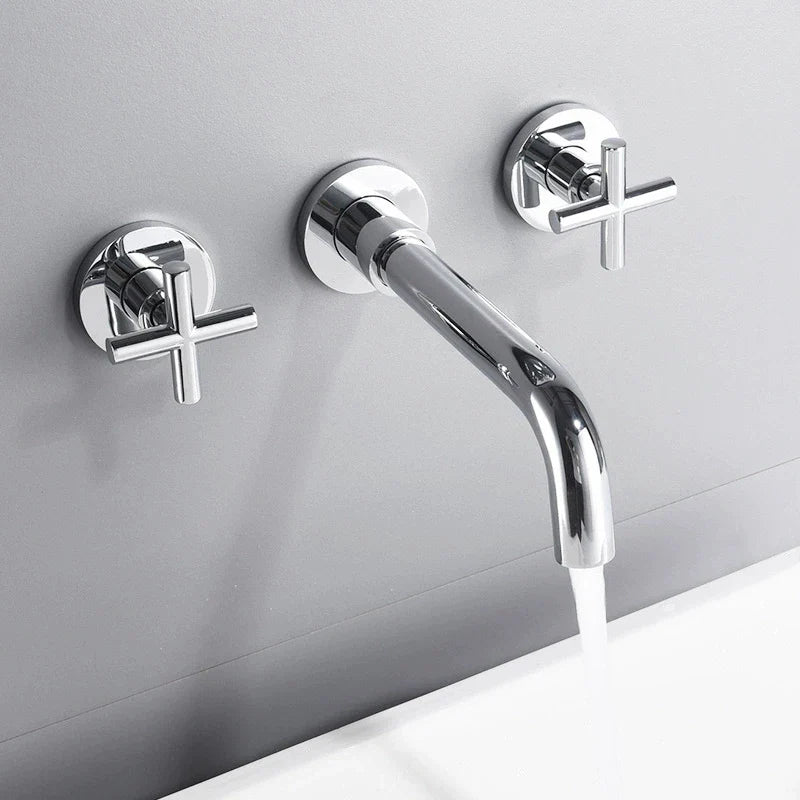 Chrome two-handle wall mounted faucet