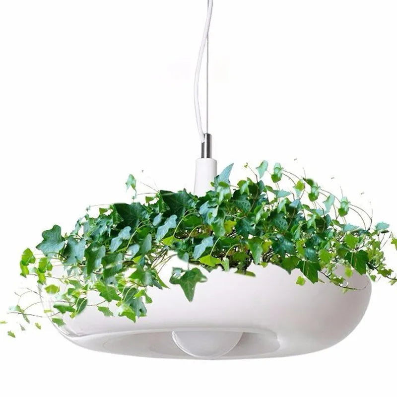 hanging plant with lights Hanging Garden Circular Planter Pendant Lamp White