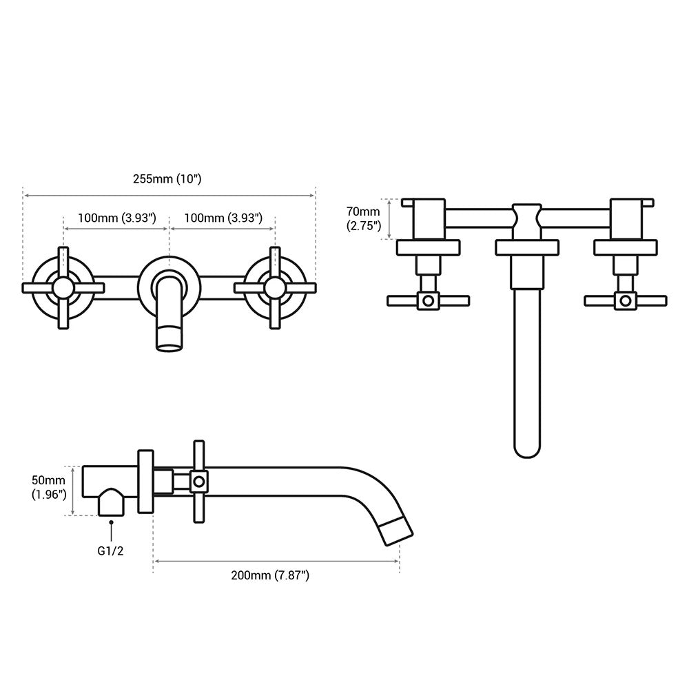 Vintage Two-Handle Wall Mounted Faucet Dimensions