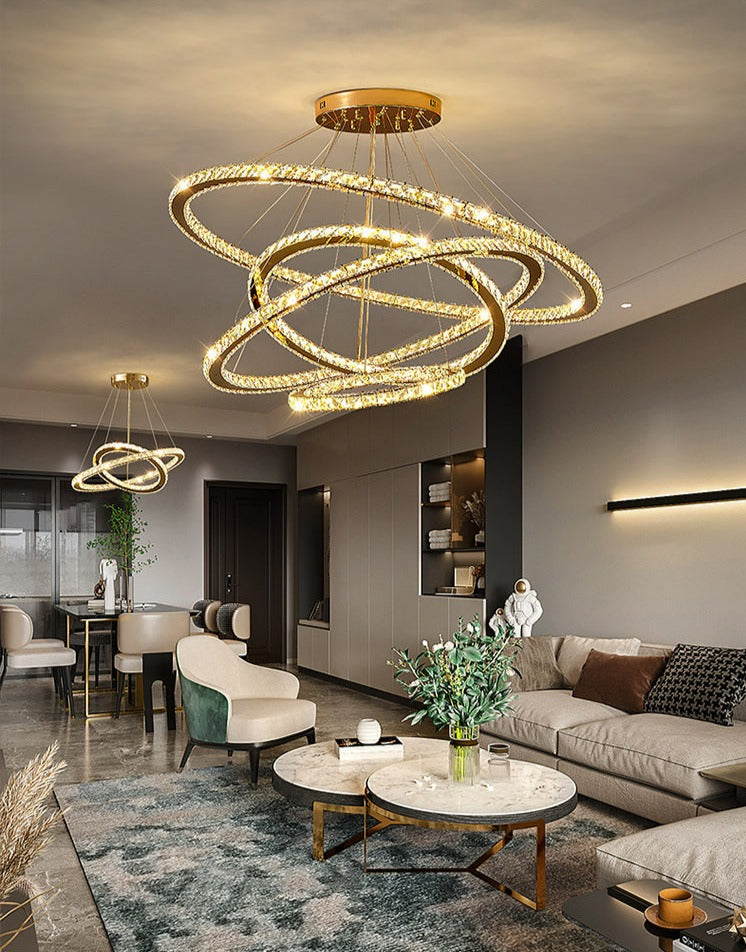 Multi-tiered glass ring chandelier