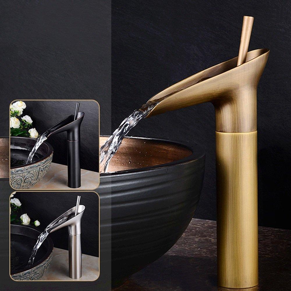 Tall brushed gold waterfall faucet