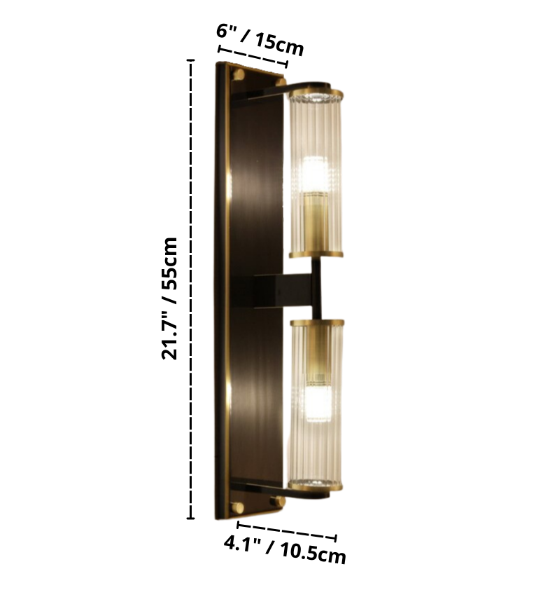 copper and glass column wall sconce dimensions