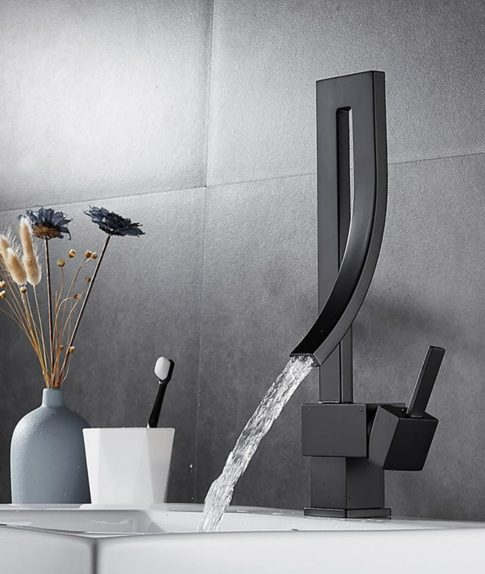 Modern Black Curved Master Bathroom Sink Faucet