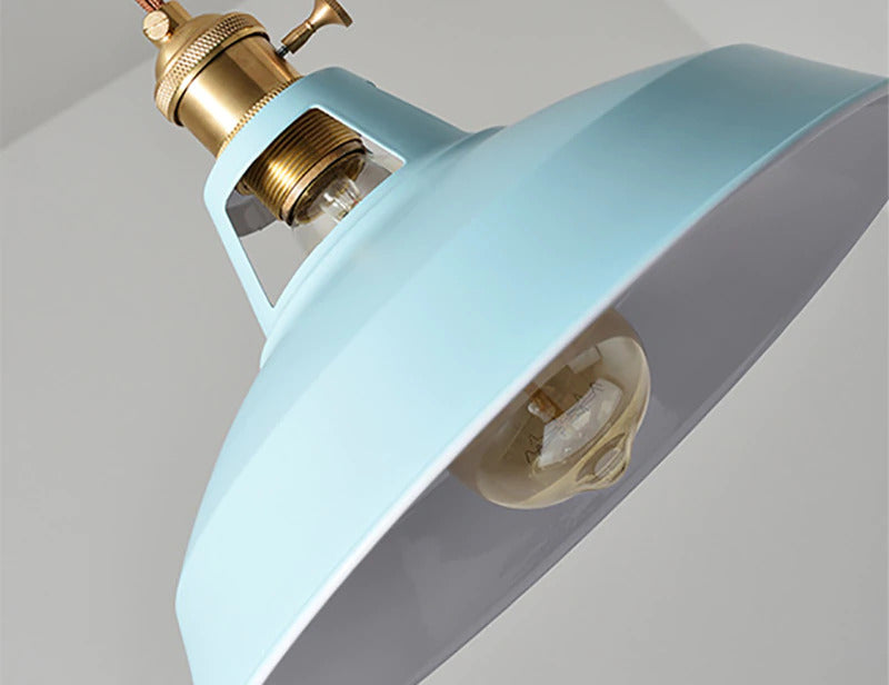 blue vintage colorful pendant light with brass lamp base