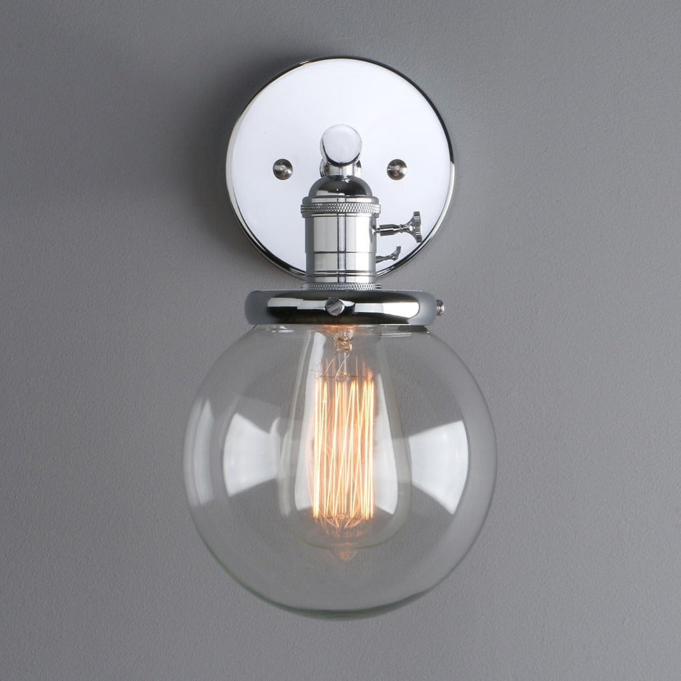 retro chrome glass globe wall sconce