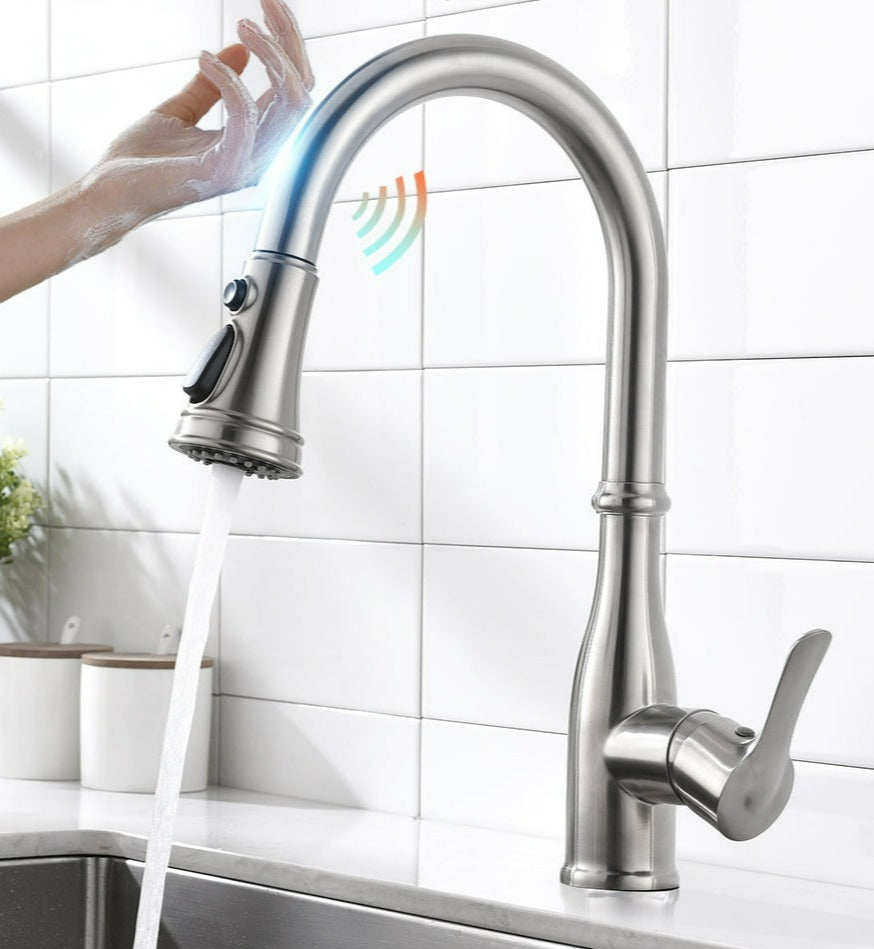 brushed nickel pull down retractable modern kitchen faucet