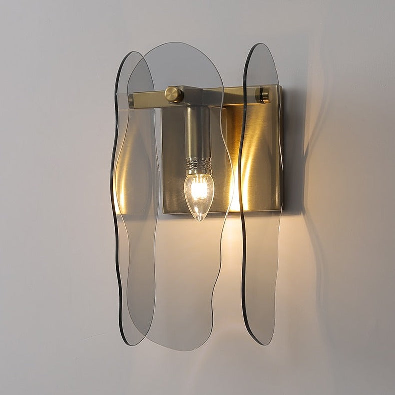 modern smooth glass wall sconce with copper frame