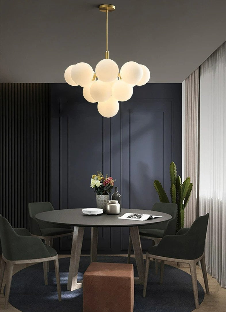 Frosted Glass Globe Chandelier for Dining Table