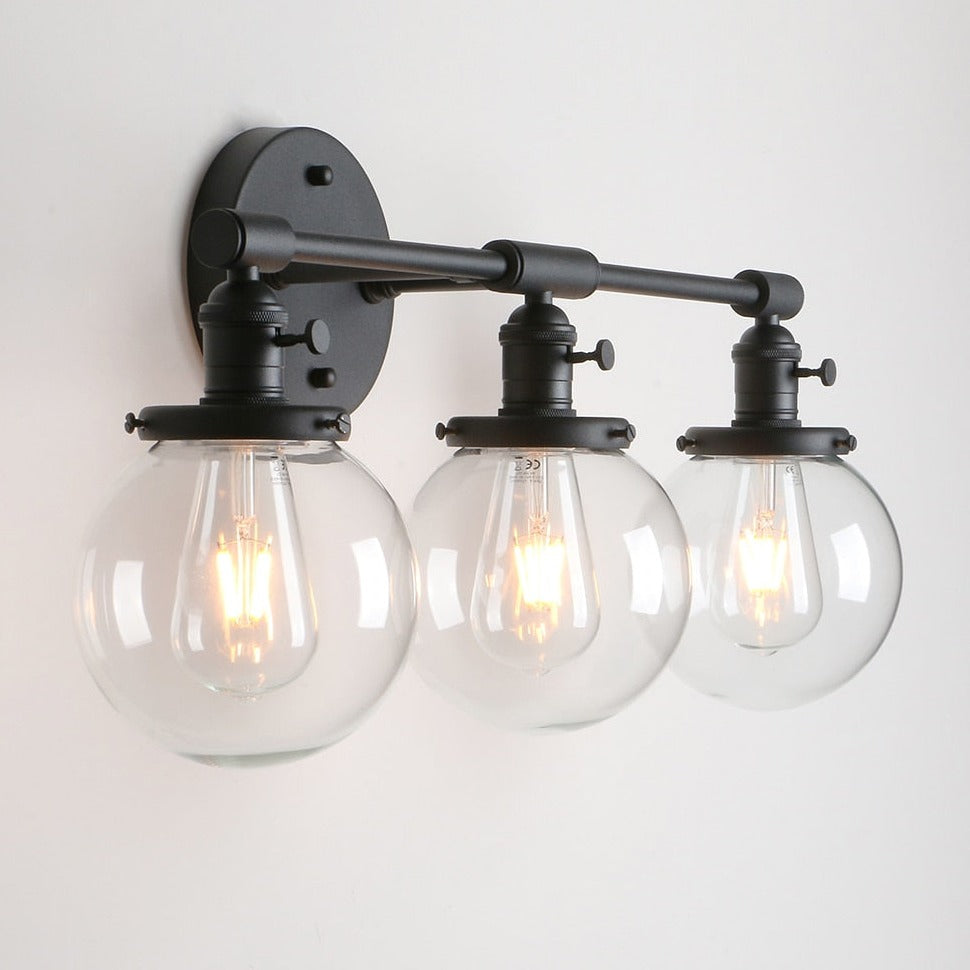 three bulb matte black farmhouse style wall sconce