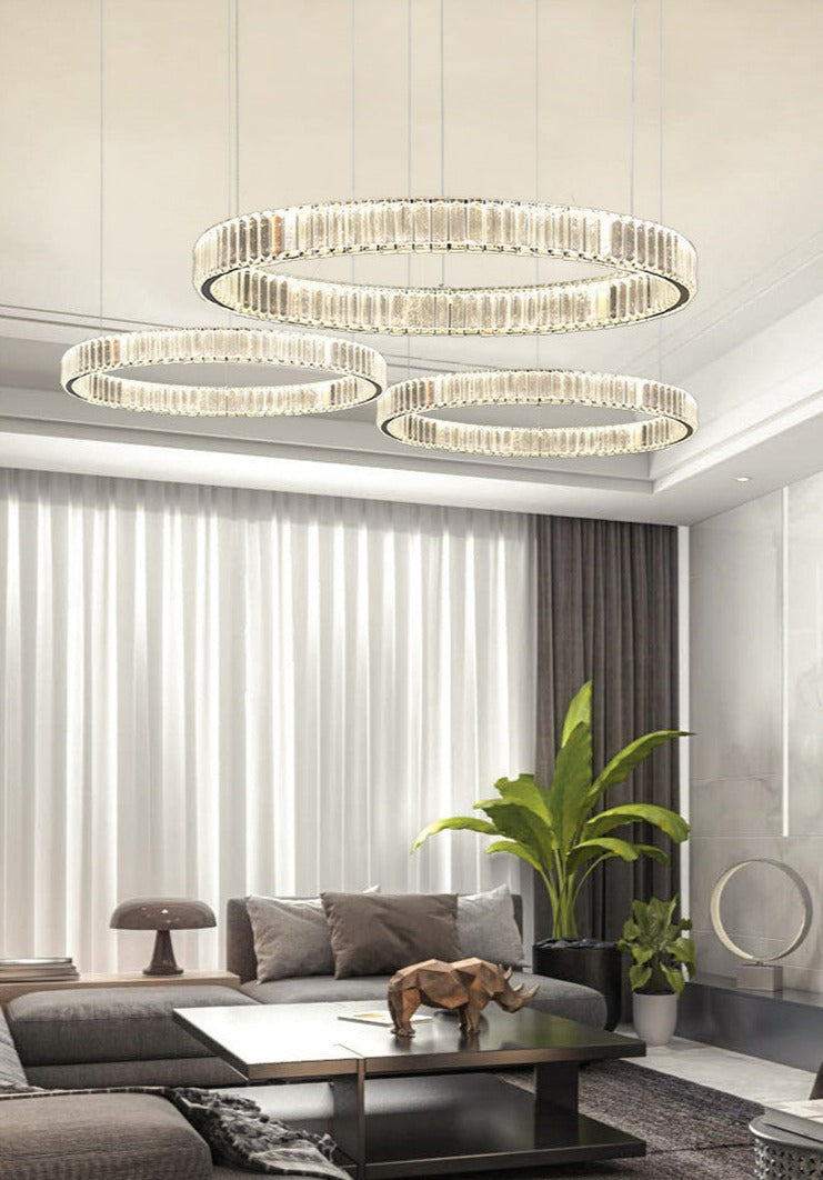 Dimmable glass crystal ring chandelier for modern interiors