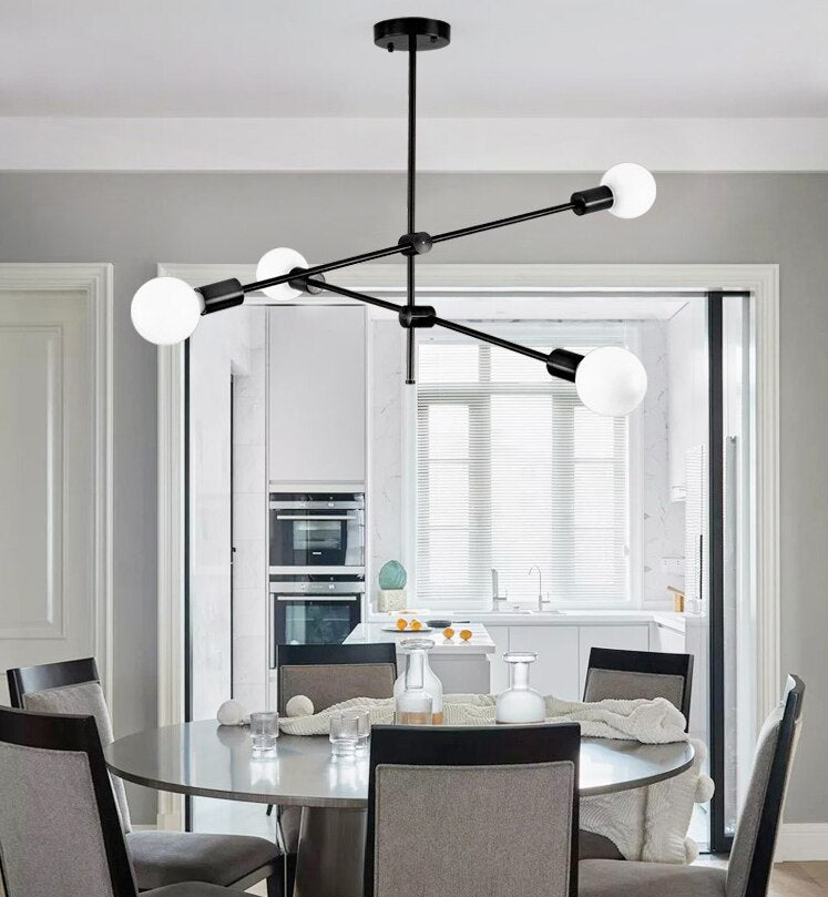 matte black modern dinign room four bulb light fixture