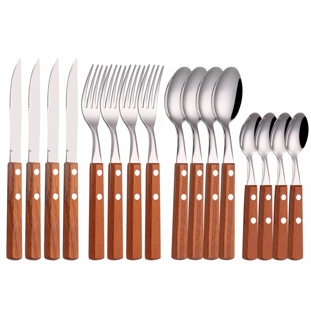 Rustic Wood Handle Stainless Steel Silverware Set