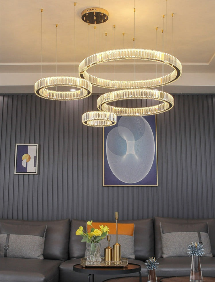 Luxury multi-ring glass crystal chandelier