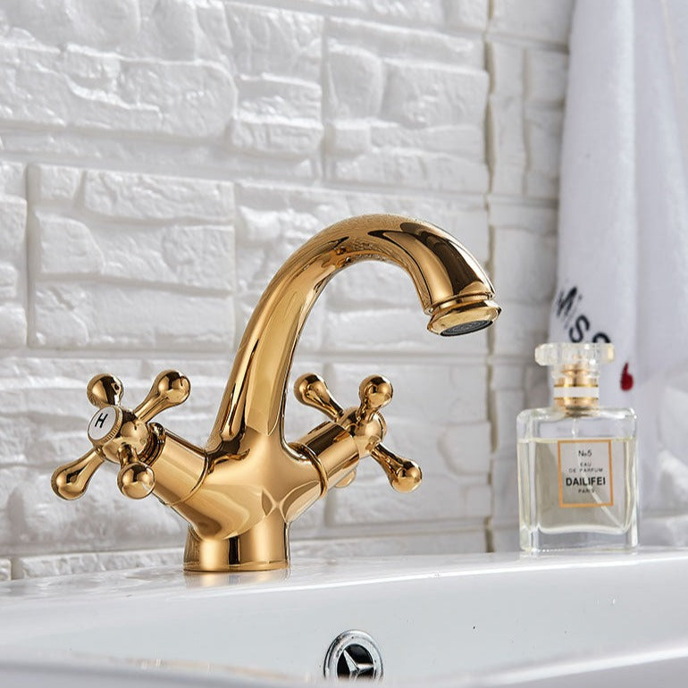 Polished Gold retro vintage two handle basin bathroom faucet