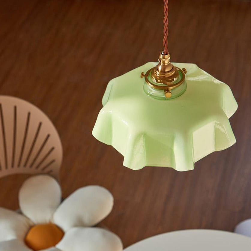 flower green glass retro pendant light