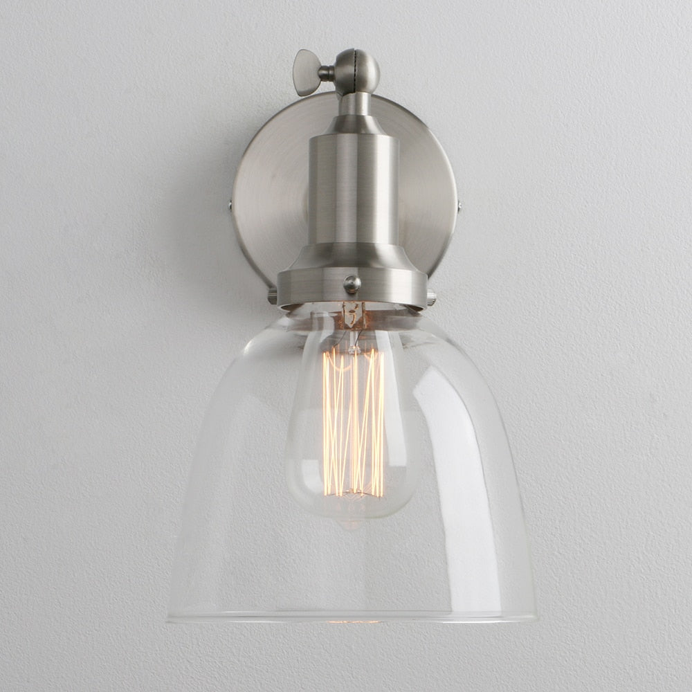 brushed nickel finish retro style hallway wall sconce