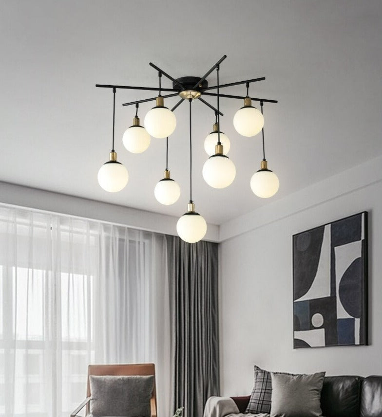 Nine bulb Neo frosted glass globe chandelier