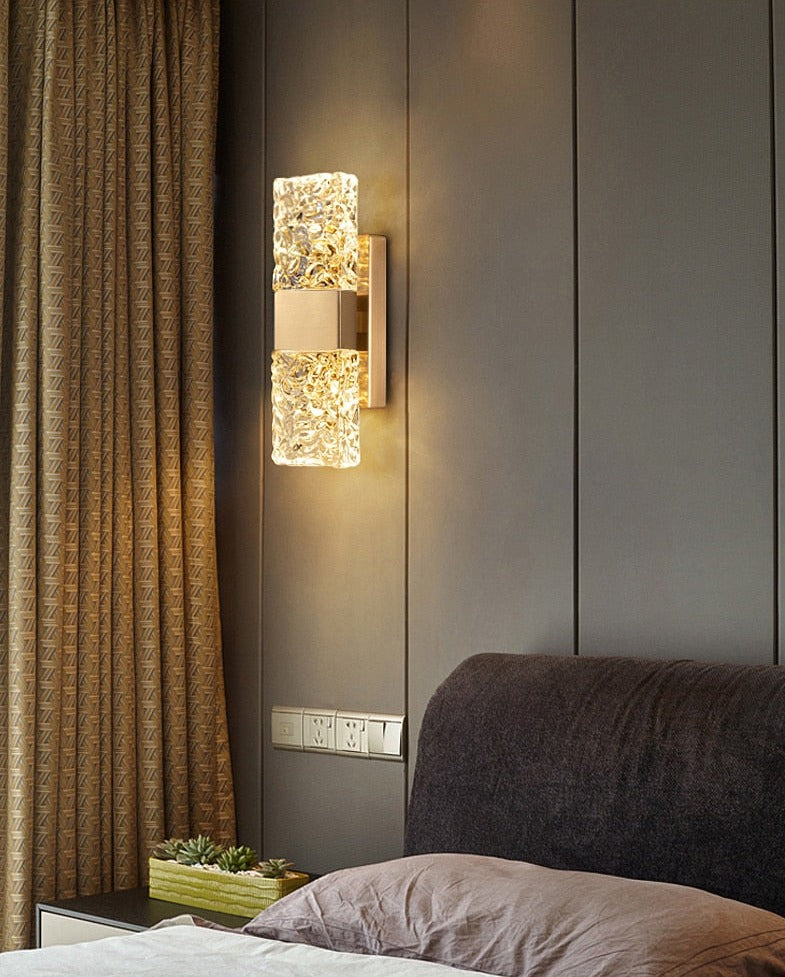 textured glass bedside wall sconce