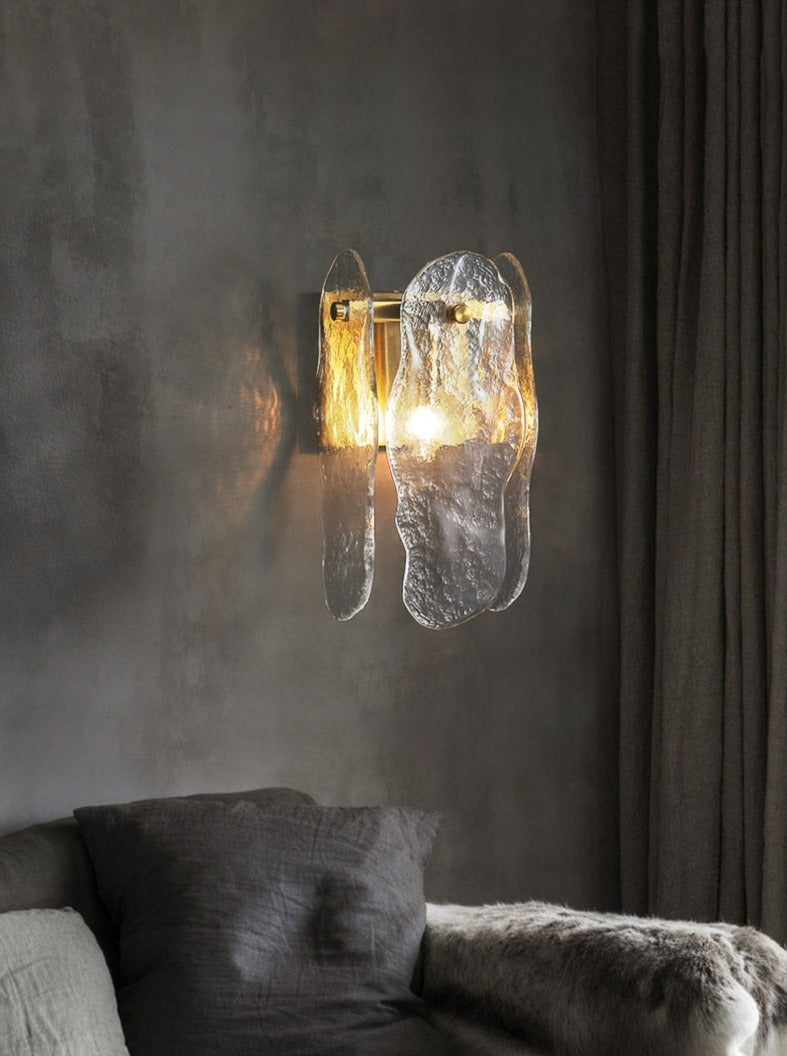 natural textured hand-cut glass wall sconce